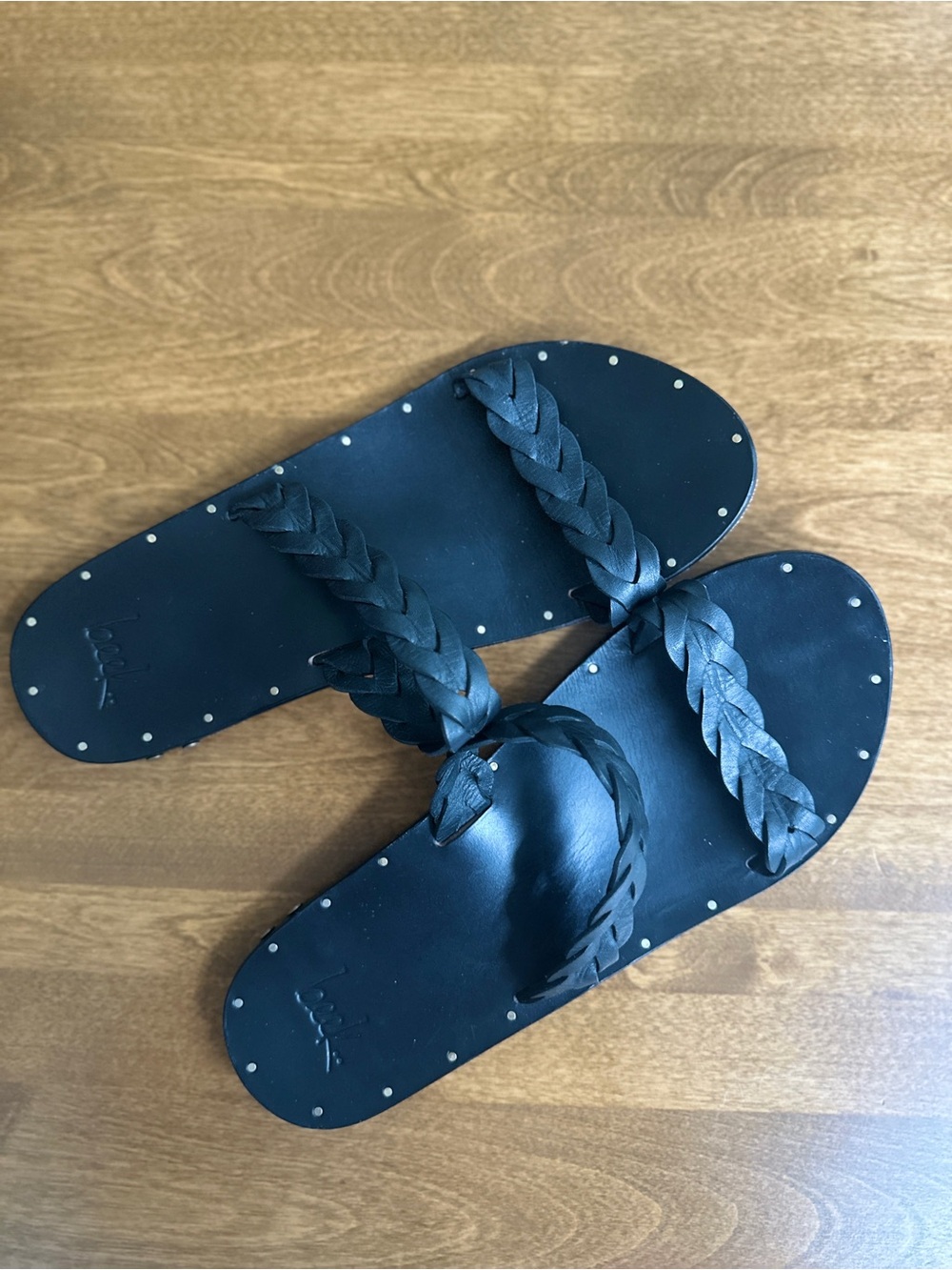 beek Black Braided Leather Slide Sandals